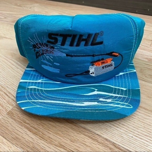 Vintage Stihl Trucker Hat Power Clean Water Print K Products Power Washer Blue - Picture 2 of 8
